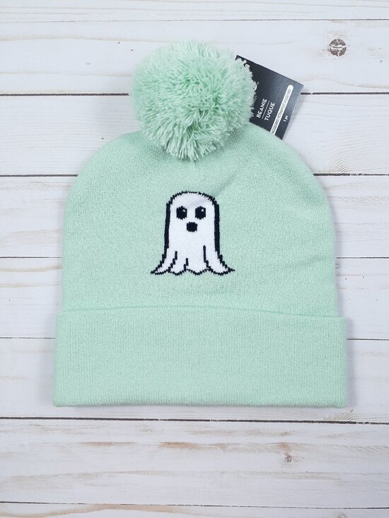 Celebrate It Accessories - Celebrate It Halloween Ghost Knit Beanie with PomPom Adult Mint Green 978A